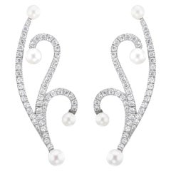 18 Karat White Gold Lucy Pearl Diamond Stud Earrings