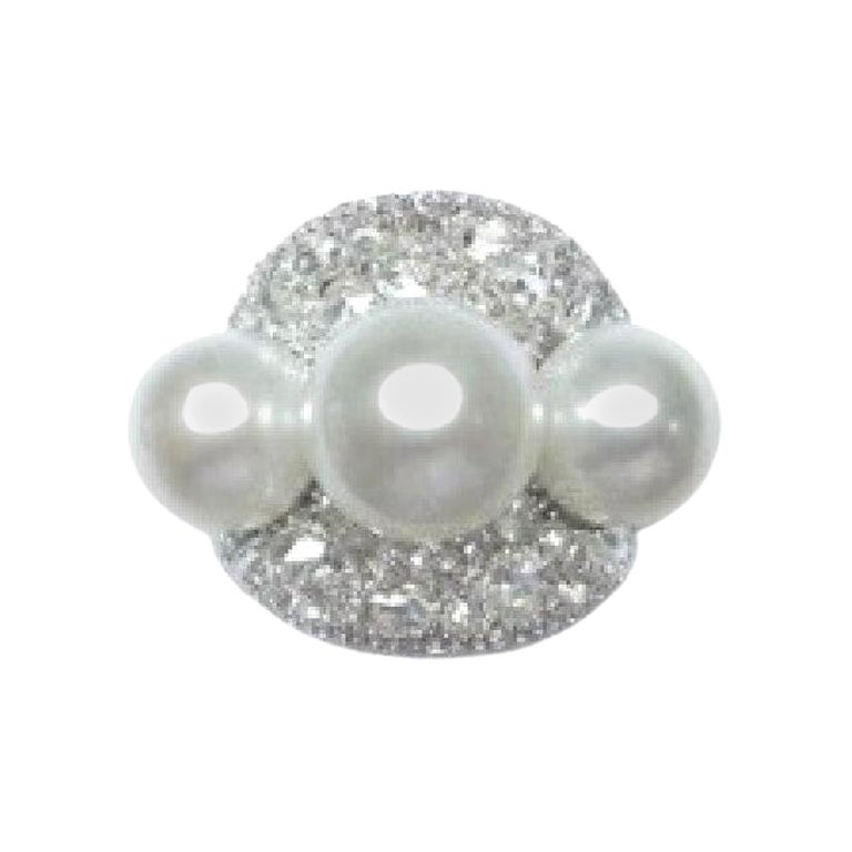 NWT $13, 000 Important 18KT Gold Fancy Triple 3 South Sea Pearl Diamond Ring For Sale