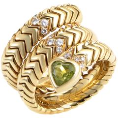 Bulgari Spiga Peridot Diamond Gold Ring