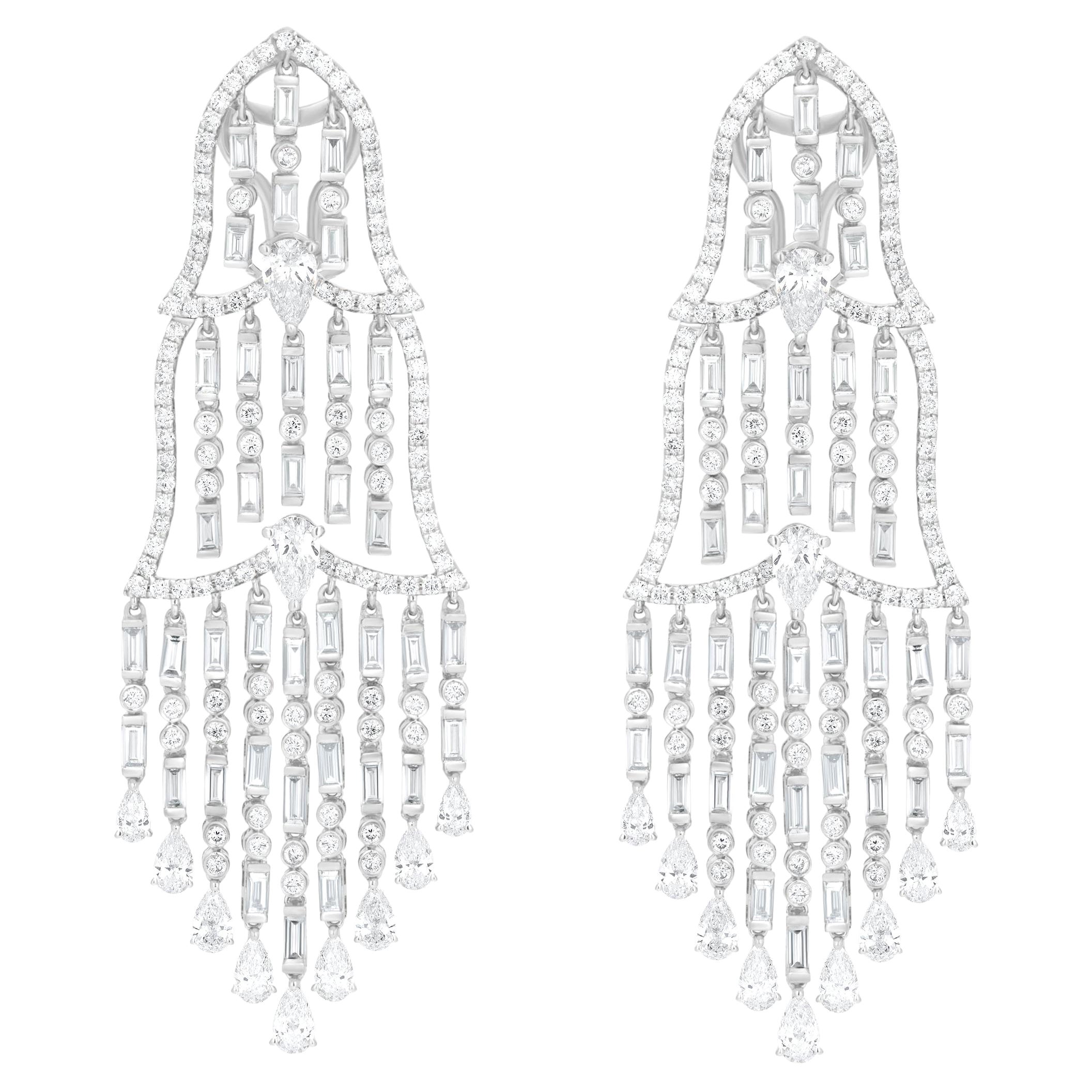 Nigaam 8.13 Cttw. Diamond Chandelier Earrings in 18K White Gold For Sale