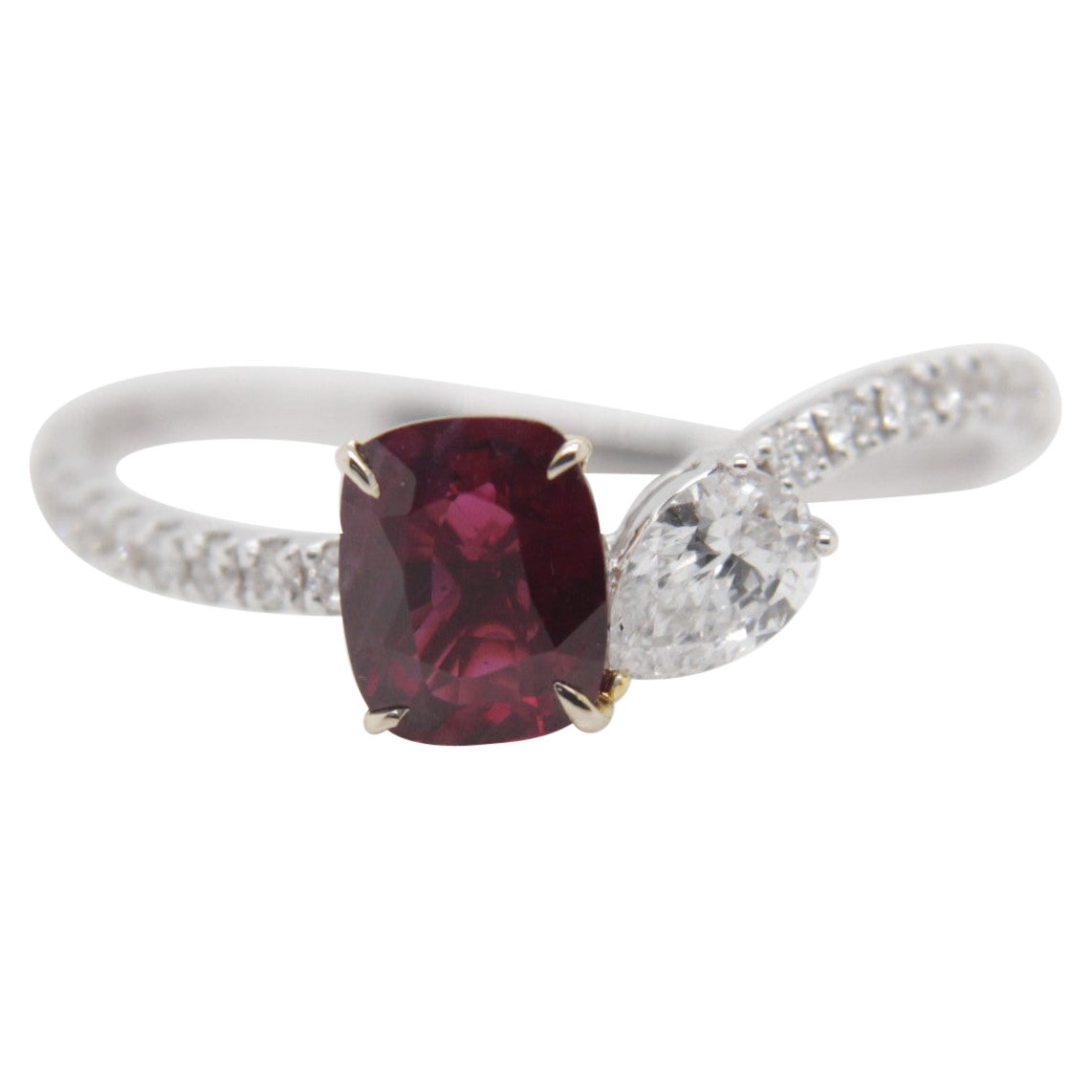 GRS Certified 4.61 Carat Thai Ruby No Heat and Diamond Ring in 18 Karat ...