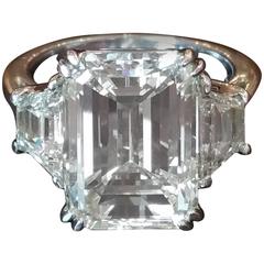 10.02 Carat GIA Cert Center Emerald Cut Three-stone Diamond Platinum Ring 