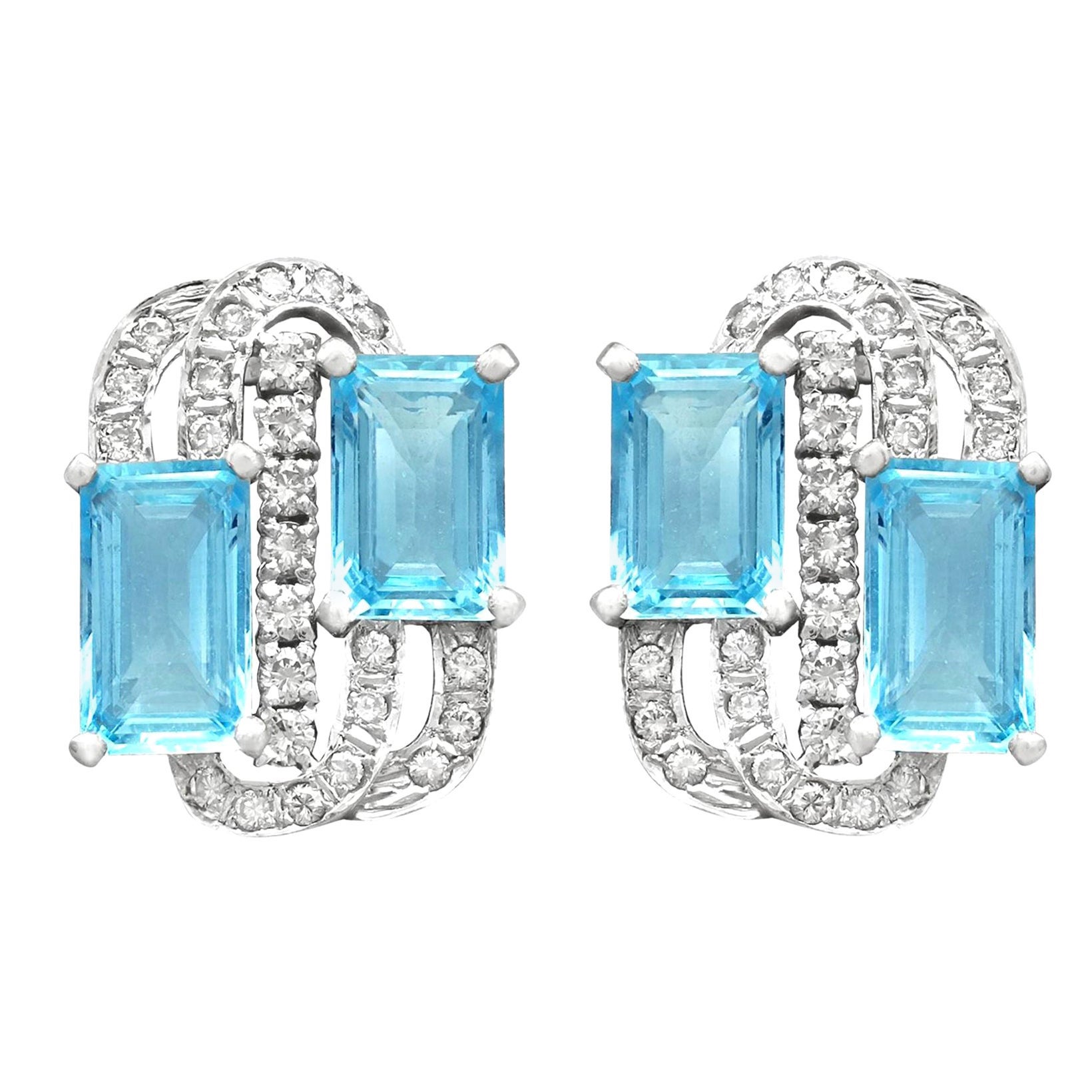 Vintage 7.72 Carat Aquamarine and 1.18 Carat Diamond White Gold Earrings For Sale