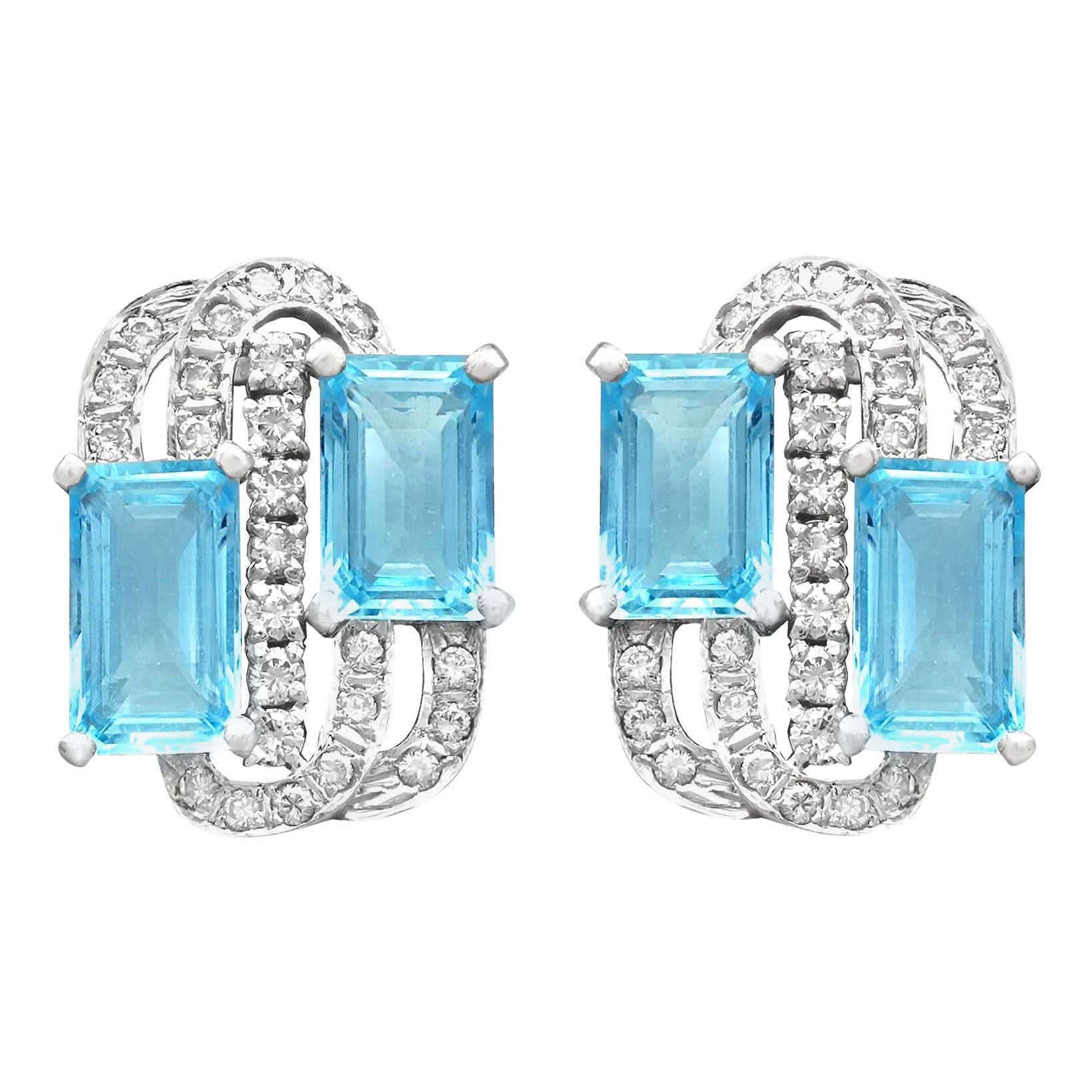 Vintage 7.72 Carat Aquamarine and 1.18 Carat Diamond White Gold Earrings