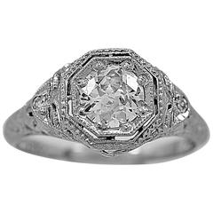 Art Deco .77 Carat Diamond Gold Engagement Ring