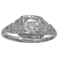 Art Deco .58 Carat Diamond Platinum Engagement Ring 
