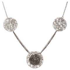 Black Rhodium and Platinum Hand Knitted Disc Necklace