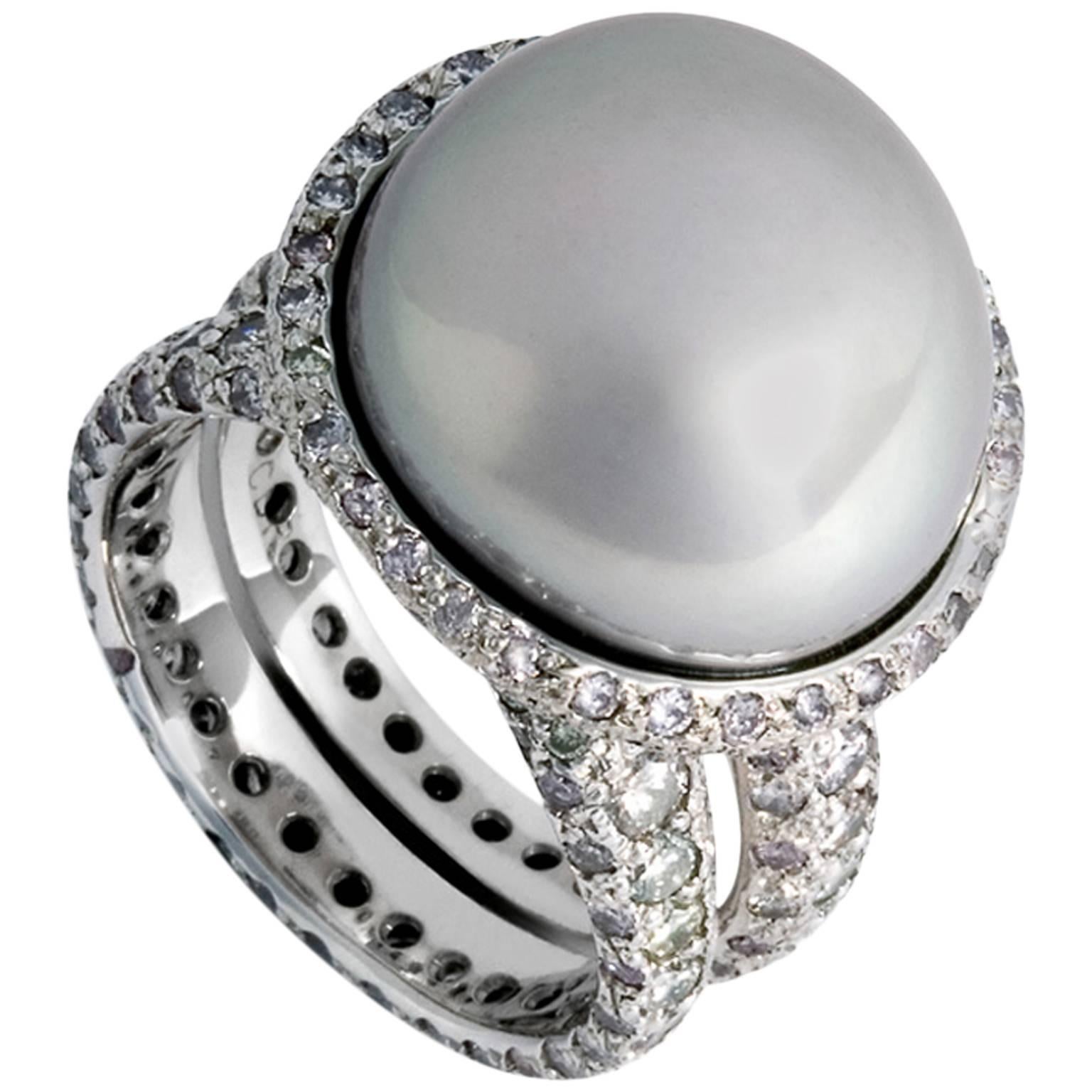 Colleen B. Rosenblat Keshi Pearl Diamond Gold Ring