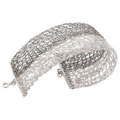Black Rhodium and Platinum Hand Knitted Cuff Bracelet
