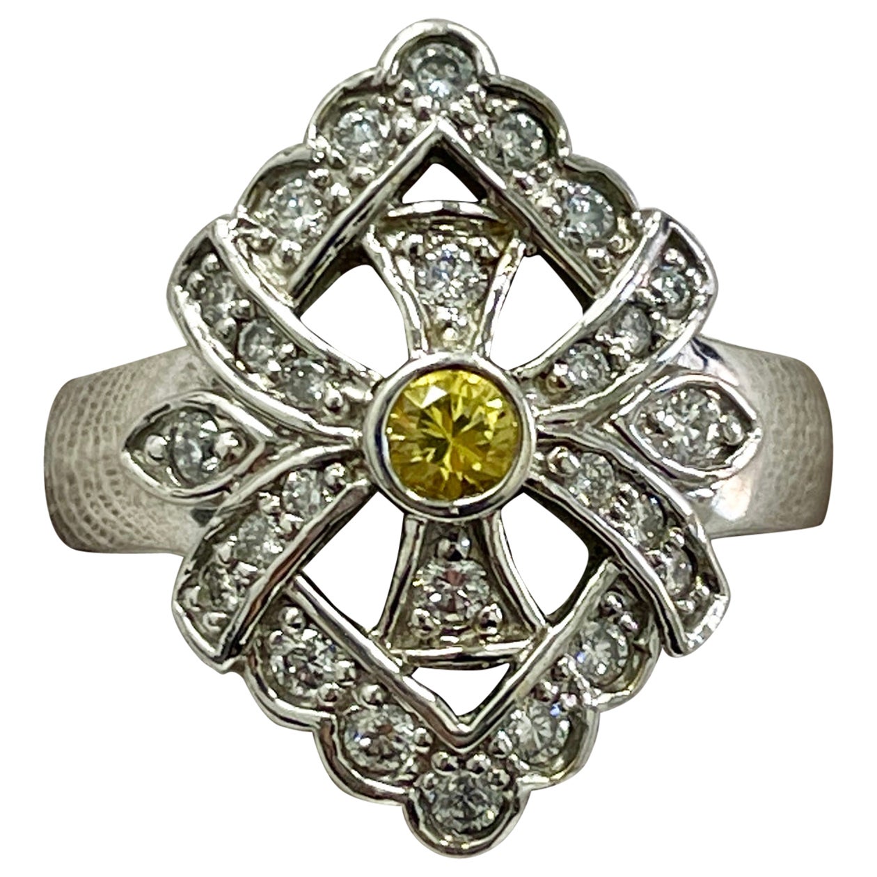 Yellow Sapphire & Diamond White Gold Ring For Sale