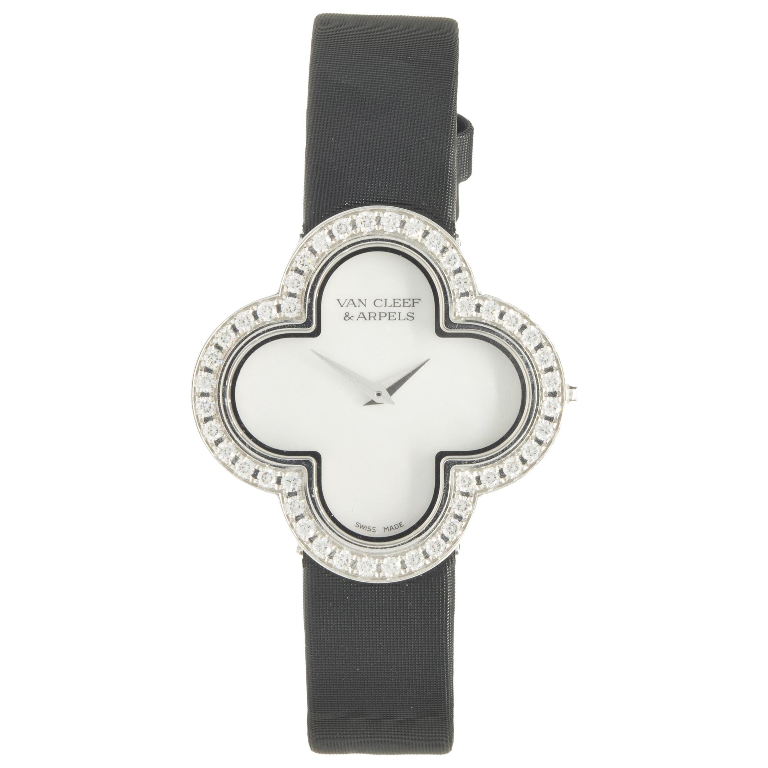 Van Cleef & Arpels 18k White Gold Mother of Pearl and Diamond Alhambra Watch
