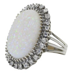 Vintage 7.65 Carat Opal & Diamond Jumbo Cocktail Ring