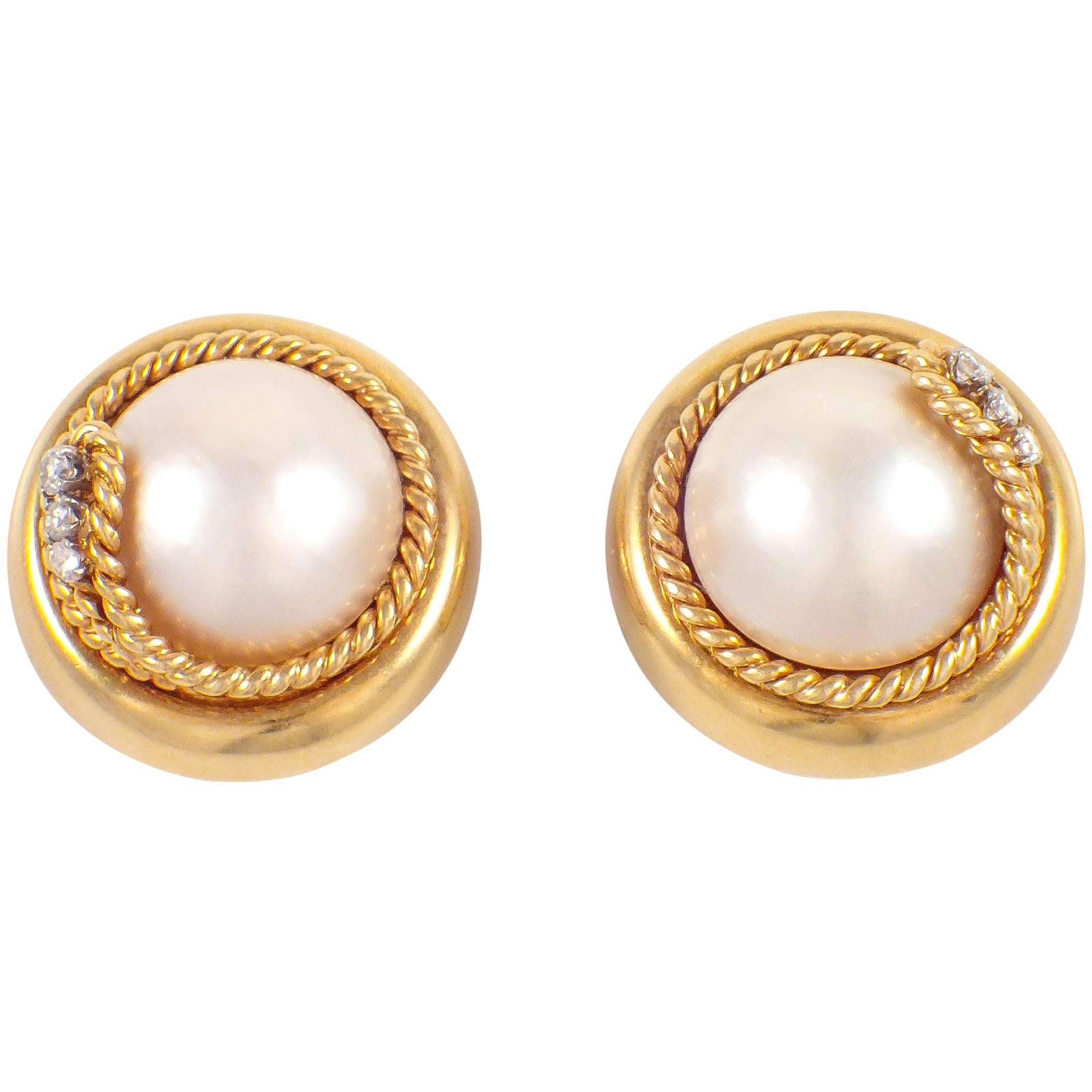 Tiffany & Co. Mother of Pearl Diamond Gold Clip Earrings  For Sale