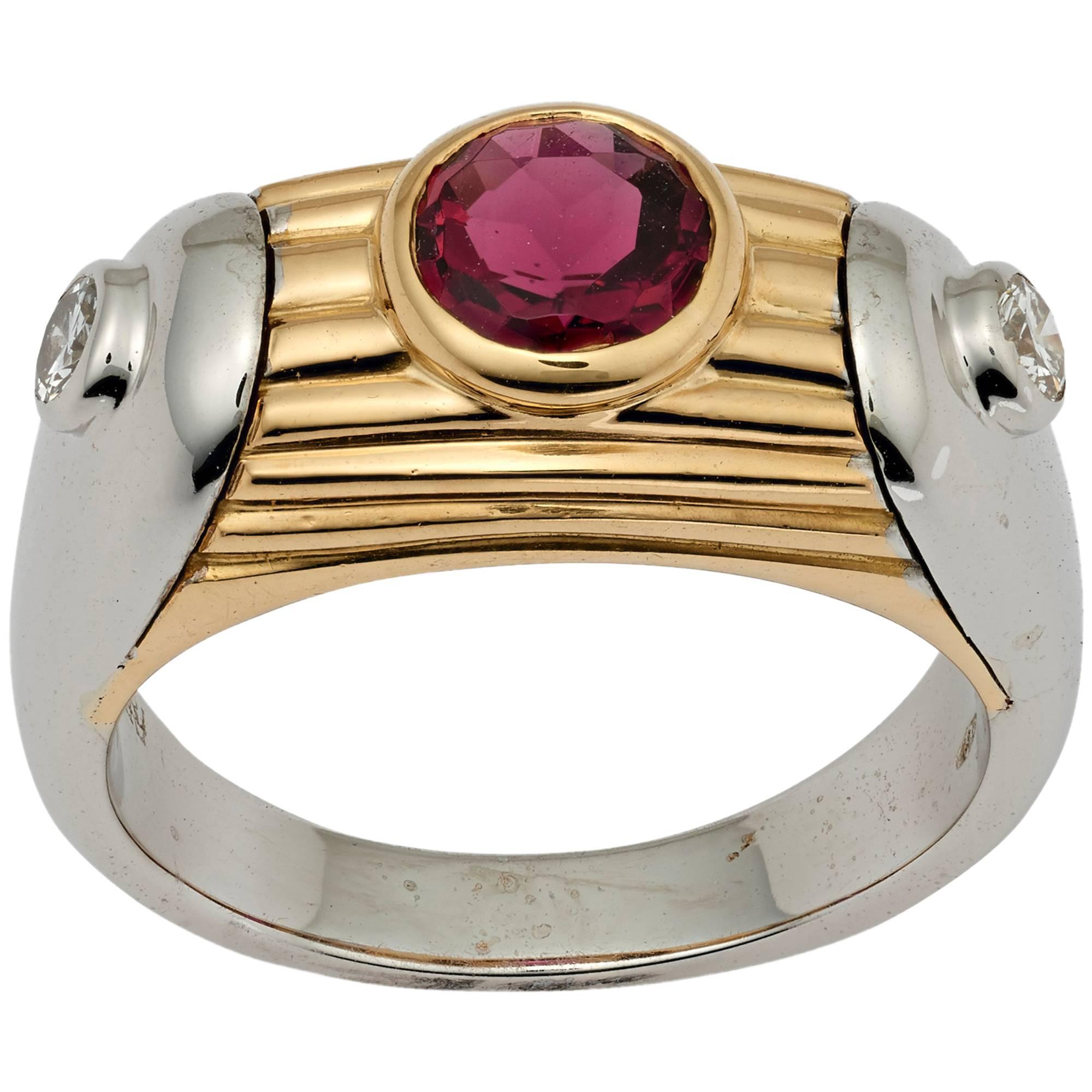 Bulgari Pink Tourmaline Diamond Two Color Gold Ring For Sale