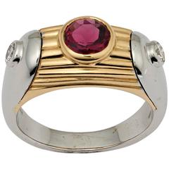Bulgari Pink Tourmaline Diamond Two Color Gold Ring