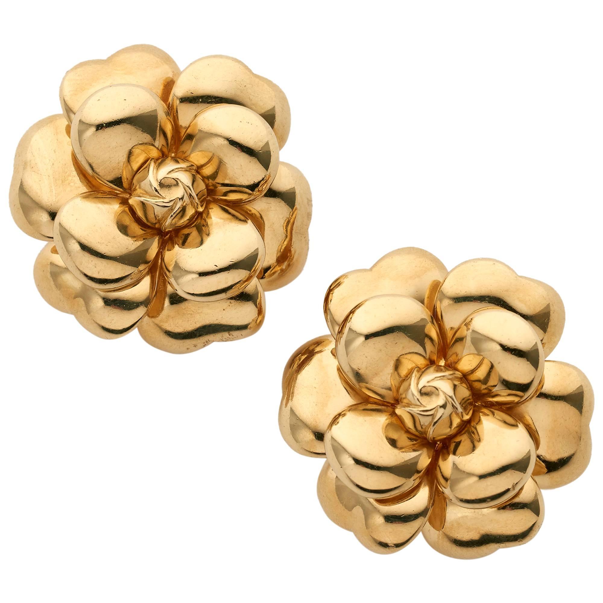 Chanel Gold Camellia Earclips