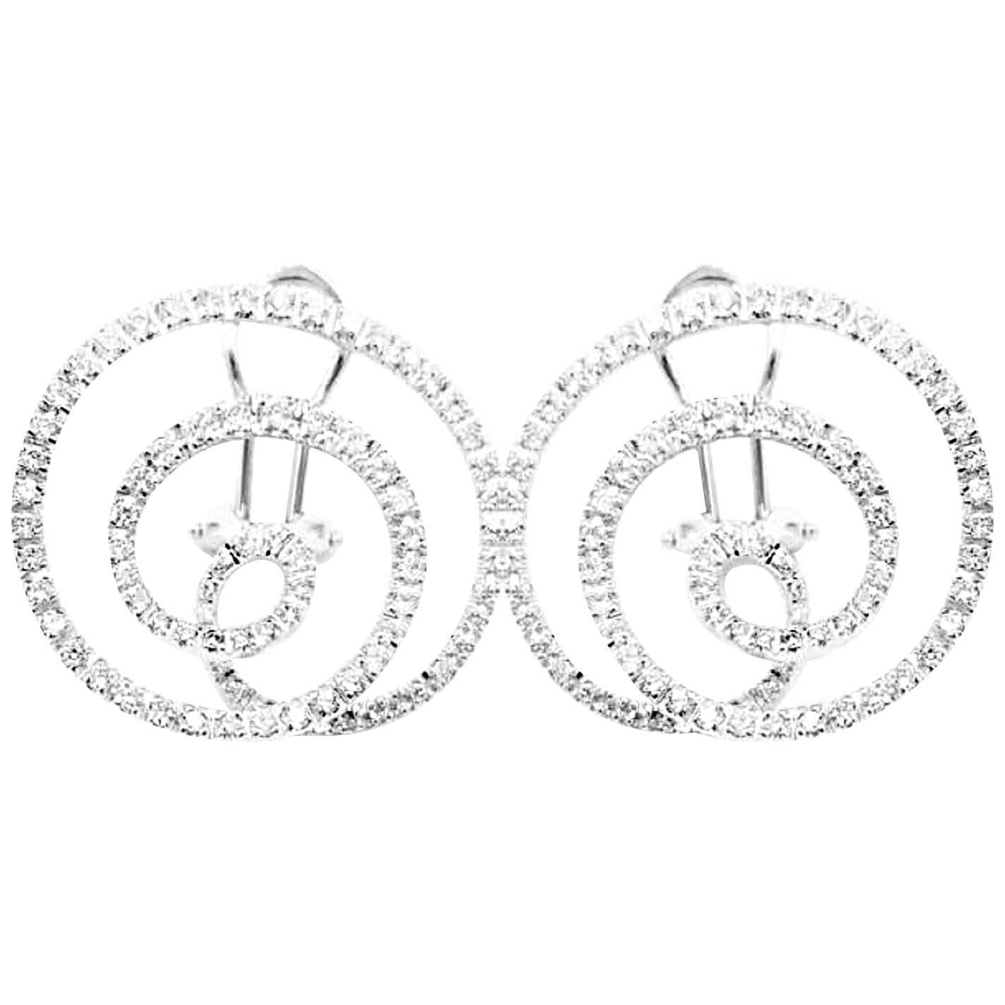 Tous Lyra Italy Swirl 3.50 Carats of Diamonds Set in 18kt White Gold Earrings For Sale