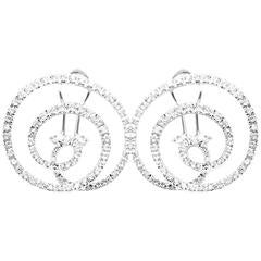 Tous Lyra Italy Swirl 3.50 Carats of Diamonds Set in 18kt White Gold Earrings