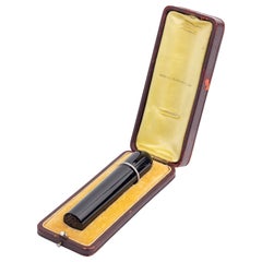 French, Cigar Shaped Onyx Desk Seal with Diamond Collar & Morocco Leather Case