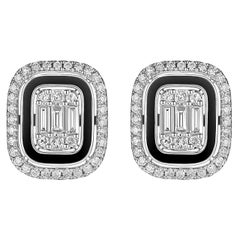 0.66Ct Diamond Enamel Stud Earring in 14 Karat White Gold