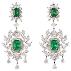 Art Deco Style Emerald and Diamond Earrings in 18 Karat White and Yellow Gold