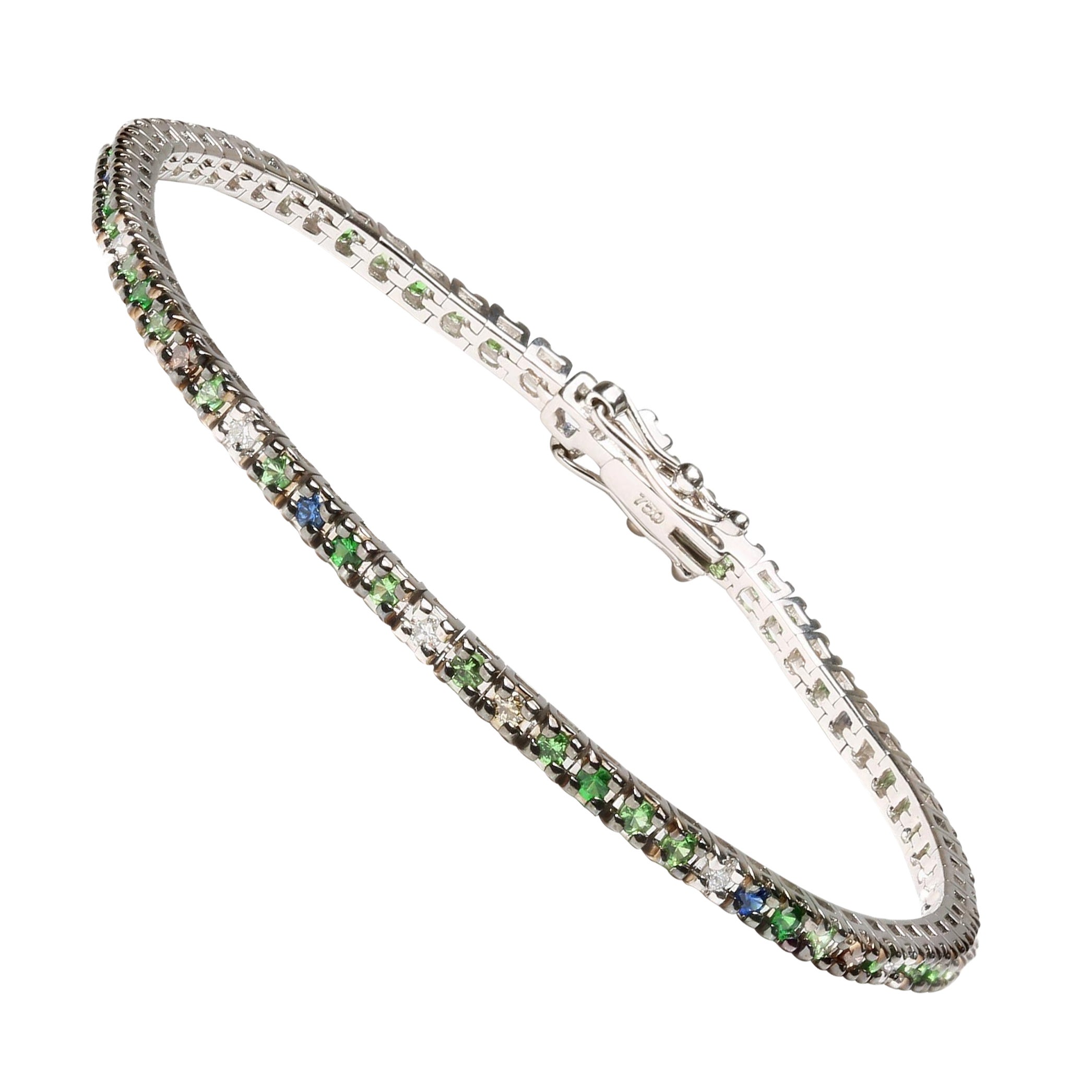 18K White Gold 3/8 Ct Diamond with Sapphire & Tsavorite Gemstone Tennis Bracelet For Sale