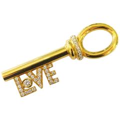 Rare Aldo Cipullo Diamond "Love" Key Motif Gold Pendant Charm
