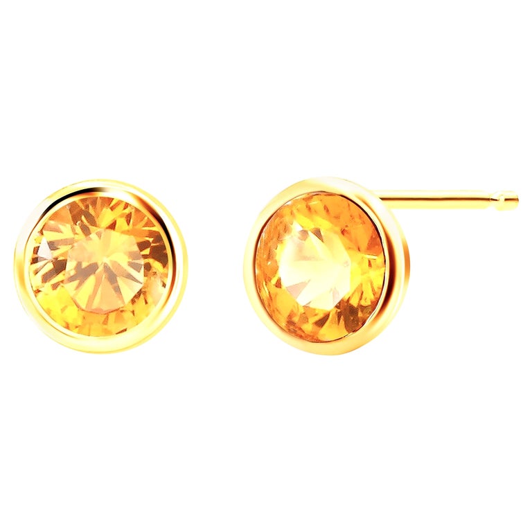 Ceylon Yellow Sapphire Bezel Set in Yellow Gold Stud Earrings For Sale at 1stDibs