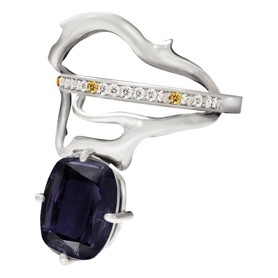 Eighteen Karat White Gold Tibetan Cocktail Ring with Spinel and Diamonds For Sale