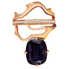 Eighteen Karat Rose Gold Tibetan Contemporary Ring with Spinel and Diamonds