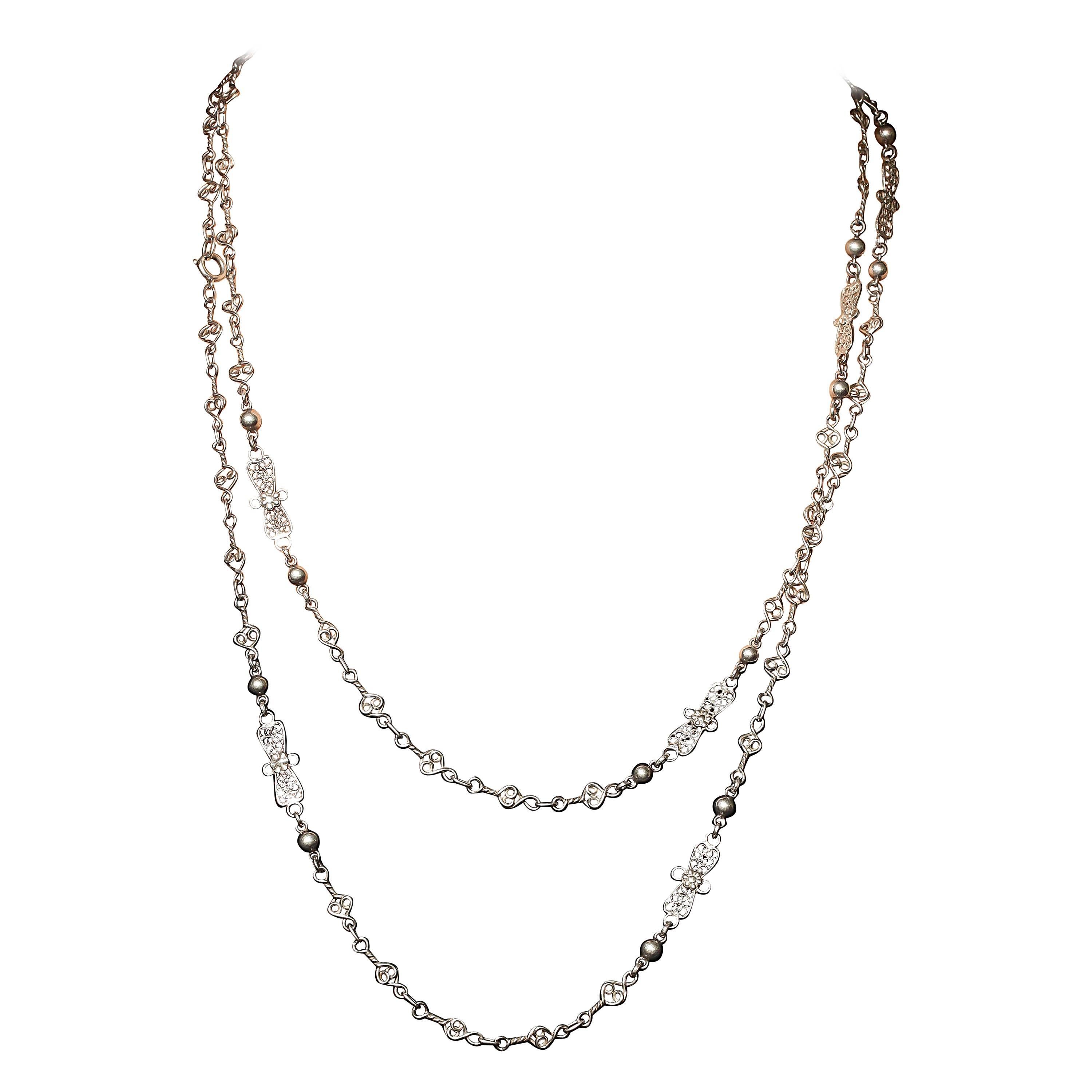 1900 Silver Filigree Chain Necklace