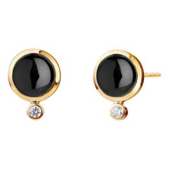 Syna Yellow Gold Black Onyx Studs with Champagne Diamonds