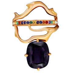 Rose Gold Tibetan Fashion Spinel Ring with Sapphires and Diamonds