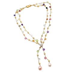 Marco Bicego Paradise Multicolor Gemstone Diamond Gold Lariat Necklace