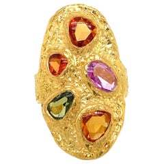 Emilio Jewelry 22 Karat Gold Hand Hammered Ancient Cut Sapphire Ring
