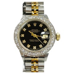 Vintage Ladies Two-Tone Rolex Oyster Perpetual Datejust Diamond Bezel Watch, Case/Box