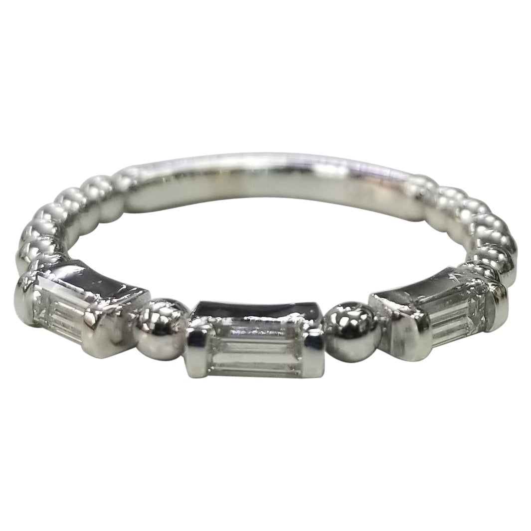 14k White Gold Ladies Baguette Ring with Balls