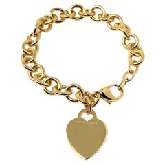 Retro Tiffany & Co. 925 Silver Heart Charm Yellow Gold-Plated Bracelet