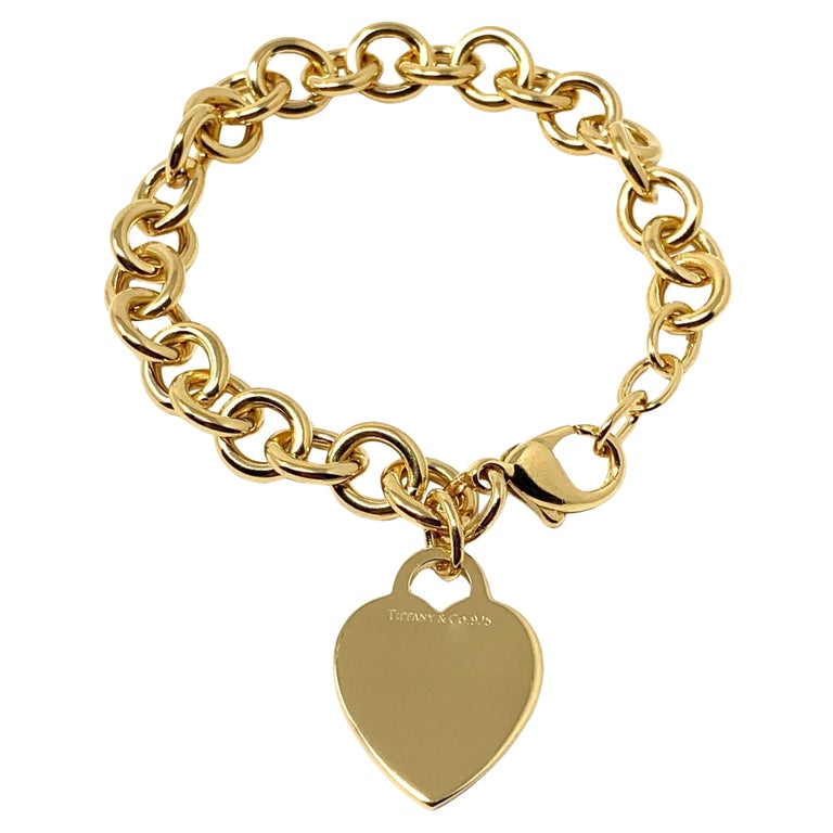 Tiffany and Co. 925 Silver Heart Charm Yellow Gold-Plated Bracelet at  1stDibs | tiffany and co bracelet 925 heart, silver bracelet with gold  coating, t&co 925 bracelet