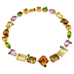 Colourful Semi-Precious Stone Necklace 18K Yellow Gold Champagne Diamond Clasp