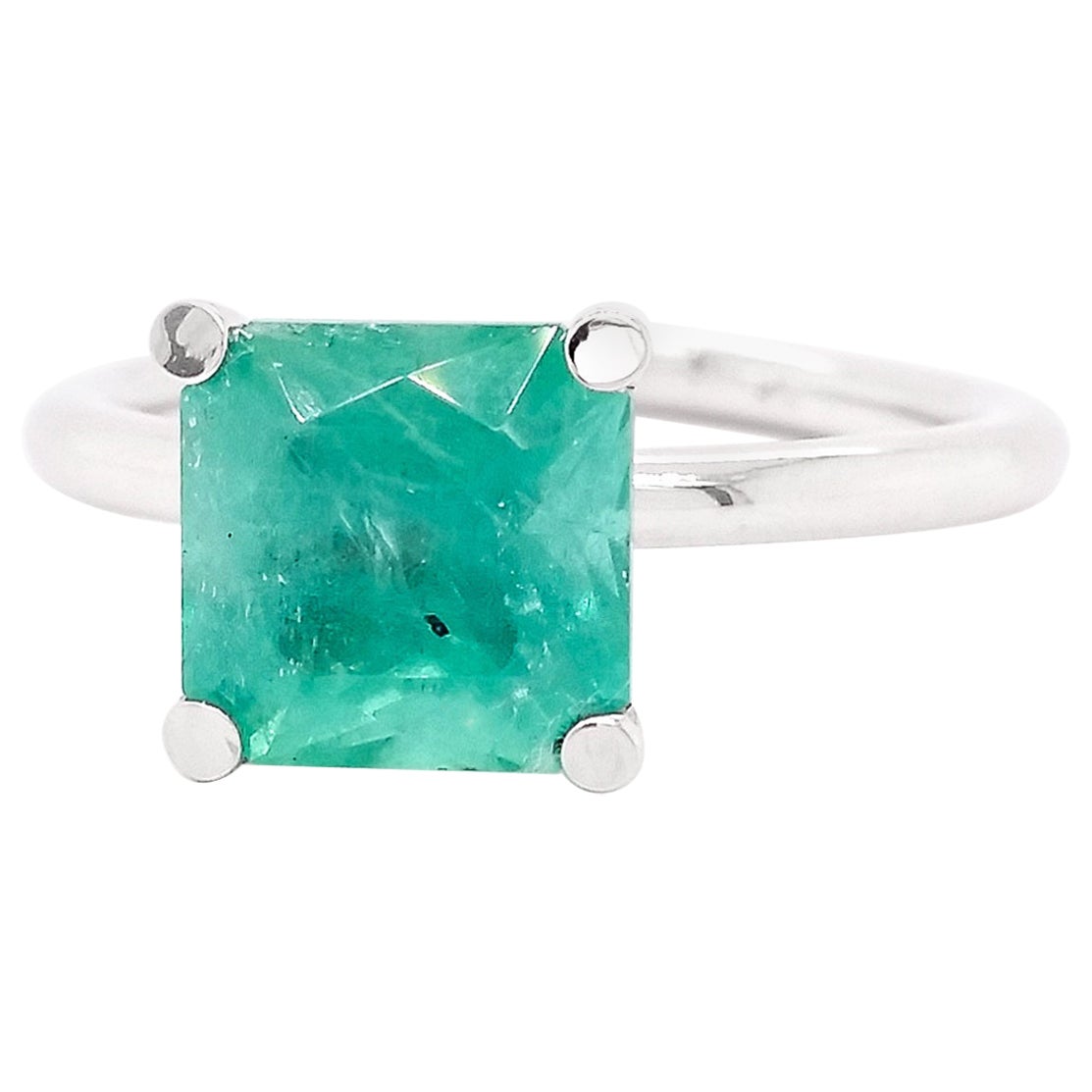 IGI Certified 2.37ct Emerald Solitaire Ring 14k White Gold