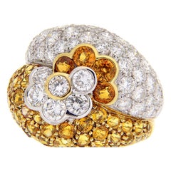 18Kt White & Yellow Gold Diamonds & Yellor, Orange Sapphires