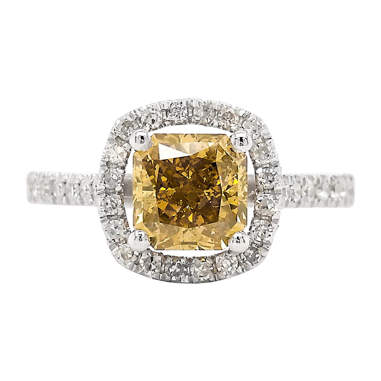 1.85Ctw Natural Fancy Greenish Yellow Diamond Ring 14k White Gold