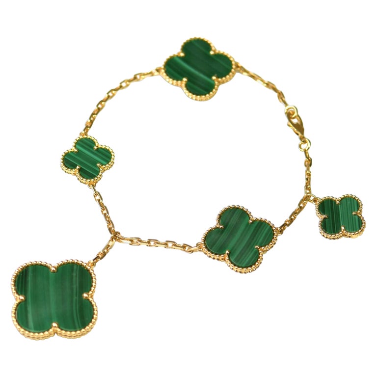 Van Cleef & Arpels Magic Alhambra Malachite 5 Motif Bracelet & Necklace