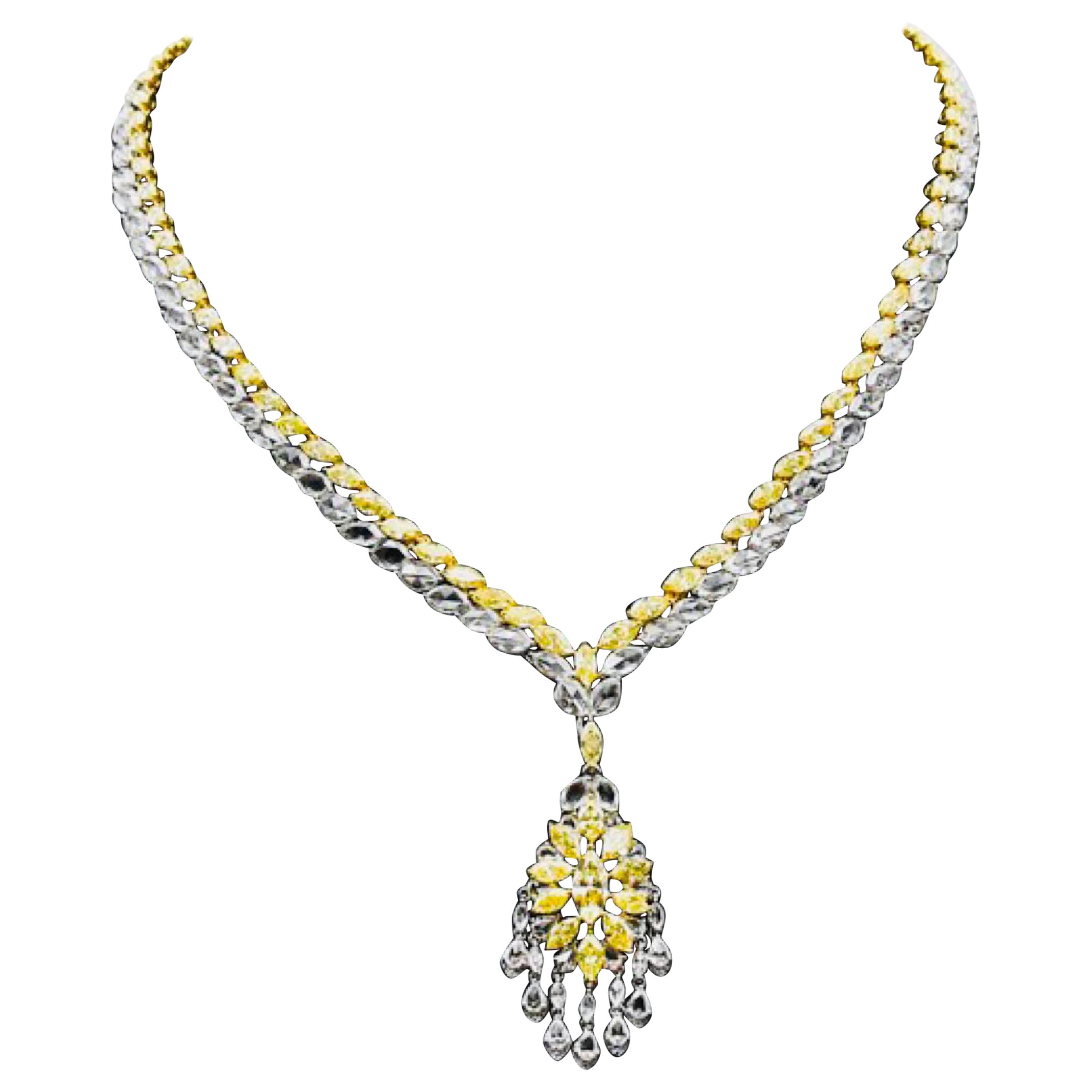 Emilio Jewelry 20.73 Carat Fancy Yellow Diamond Necklace For Sale