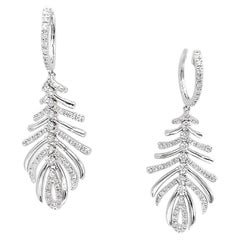 Flexible Chandelier Feather Diamond Drop Earrings in 18K White Gold