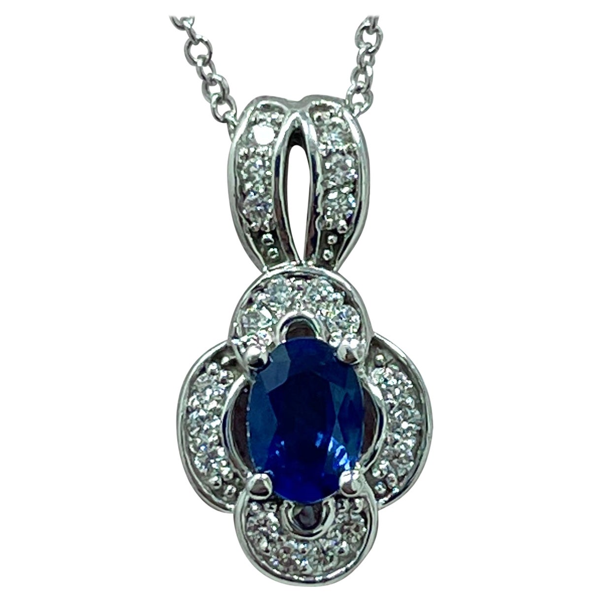 Oval Sapphire and Diamond White Gold Pendant