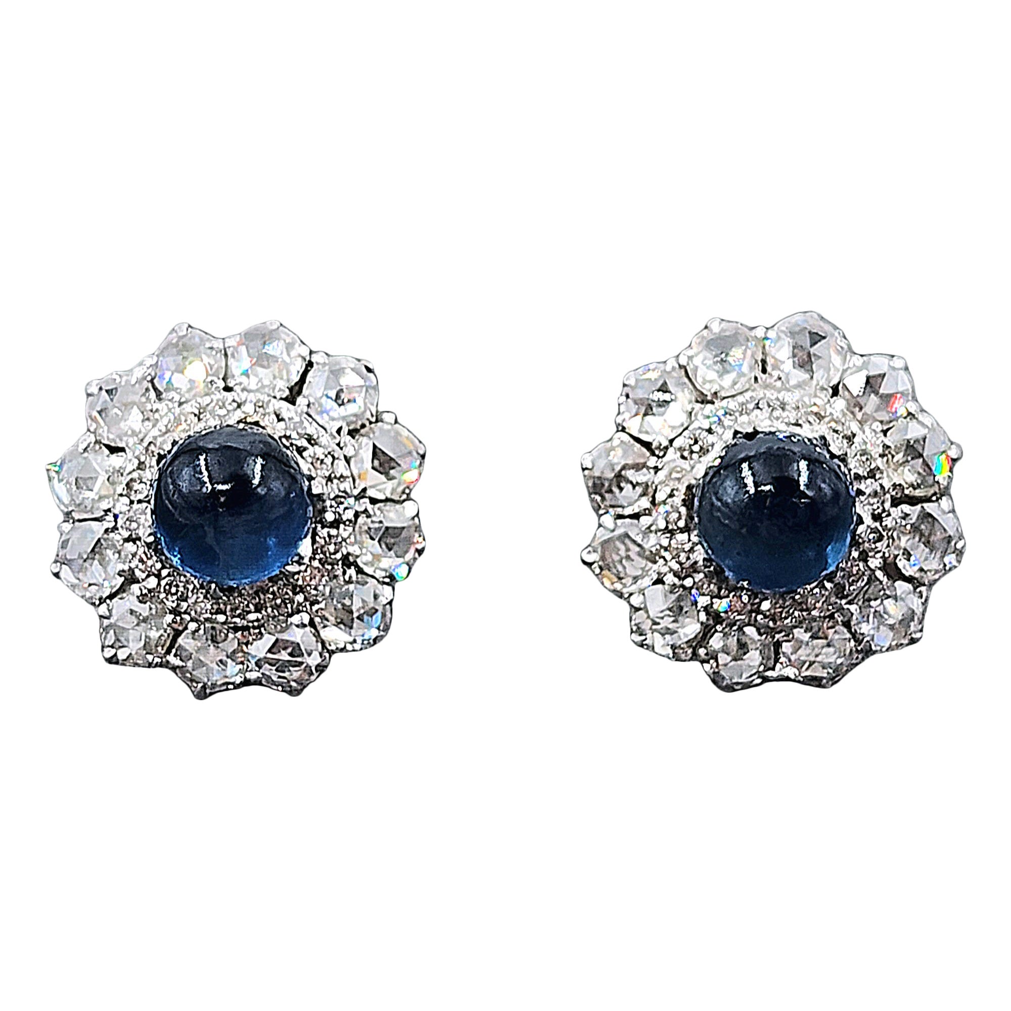 8.19 ct Cabochon Sapphire & Diamond Earrings