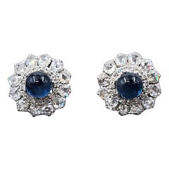 8.19 ct Cabochon Sapphire & Diamond Earrings