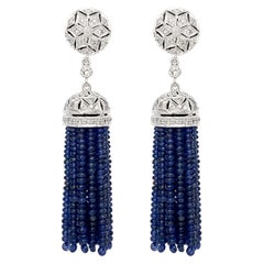 Vintage Diamond and Blue Sapphire Drop Earring in 18 Karat White Gold